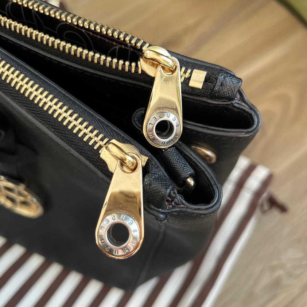 Henri Bendel Black West 57th Carryall Satchel with Gold Accents - Picture 4 of 14